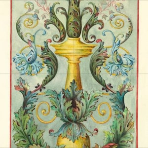 Tile Mural/Mosaic Ceramic Panel of Renaissance Ornament - Elizabeth A Nedwill Art - Home Decor - Tile Mural - Floral decor - Tile Mosaic