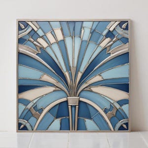 Art Deco Ceramic Tile: Blue Geometric Wall Decor Elegant Retro Bathroom Kitchen Backsplash