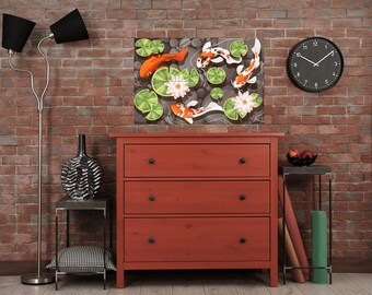 Koi Fish Tile Mural: Japanese Lotus Pond Ceramic Panel Japan Oriental Wall Art