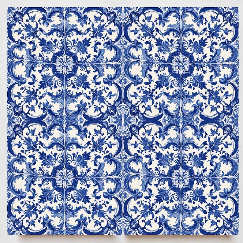 Blue Azulejo Ceramic Tile Portuguese Floral Wall Decor Mediterranean ...