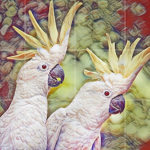 Fliese Wandbild/Mosaik Keramik Panel von Kakadus Kakadus Tropische Vögel - Papageien Wandbild - Papagei Wandkunst - Fliese Wandbild - Fliese Mosaik