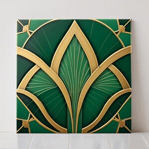Art Deco Ceramic Tile Green: Geometric Wall Decor, Kitchen Backsplash Retro Shower Bathroom