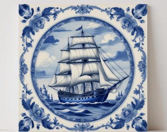 Delft Blau Keramikfliese: Holländisches Schiff Nautisches Wand Kunst Design, Küche Bad Dekor