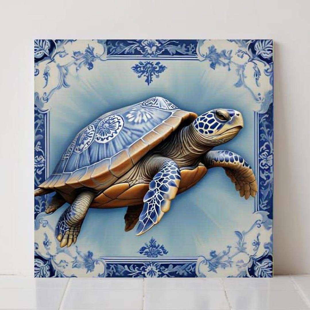 デルフトブルーの動物タートルセラミックタイル：キッチンのバック