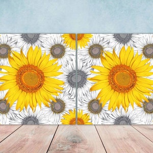 Floral Sunflower Tiles Flowers Leaves Leaf Design - Set of 2 Floral Wall DecorTiles - Kitchen Backsplash Tiles, Decorative Tiles, Bathroom