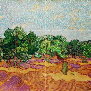 Fliese Wandbild/Mosaik Keramik Platte von Vincent Van Gogh - Olivenbäume - Landschaft Wandbild -Van Gogh Druck - Landschaft Wandkunst - Botanische Kunst