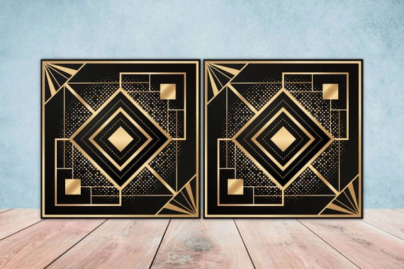 Black and Gold Tiles Set of 2 Black and Gold Wall Decor - Etsy