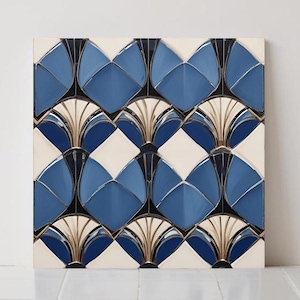 Art Deco Keramikfliese Blau: Geometrische KitchenBacksplash, Retro Badezimmer Dusche Wand Dekor