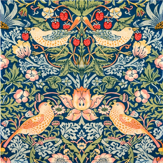 ウィリアム・モリスの「いちご泥棒」タイル壁画：鳥と植物のモザイク