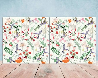 Birds and Flowers Ceramic tiles - Set of 2 Birds and Flowers Wall Decor Tiles - Kitchen Backsplash Tiles, Decorative Tiles, Bathroom Tiles