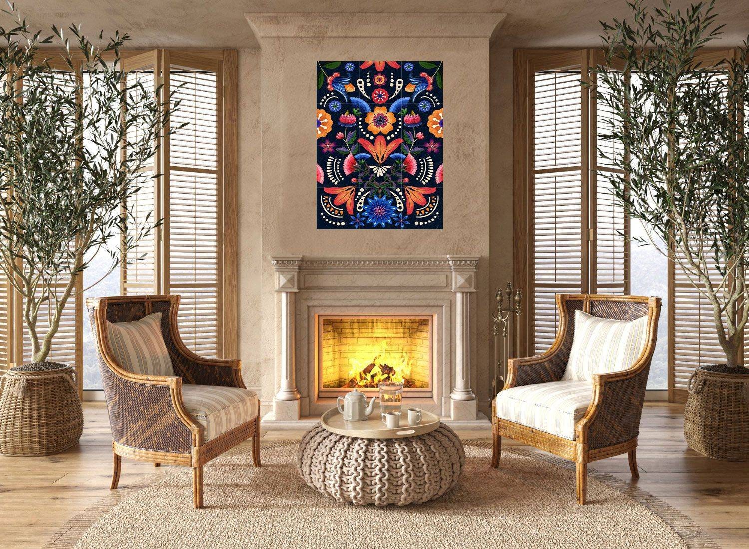 Mexican Flower Tile Mural: Watercolor Floral Mosaic Art - Etsy