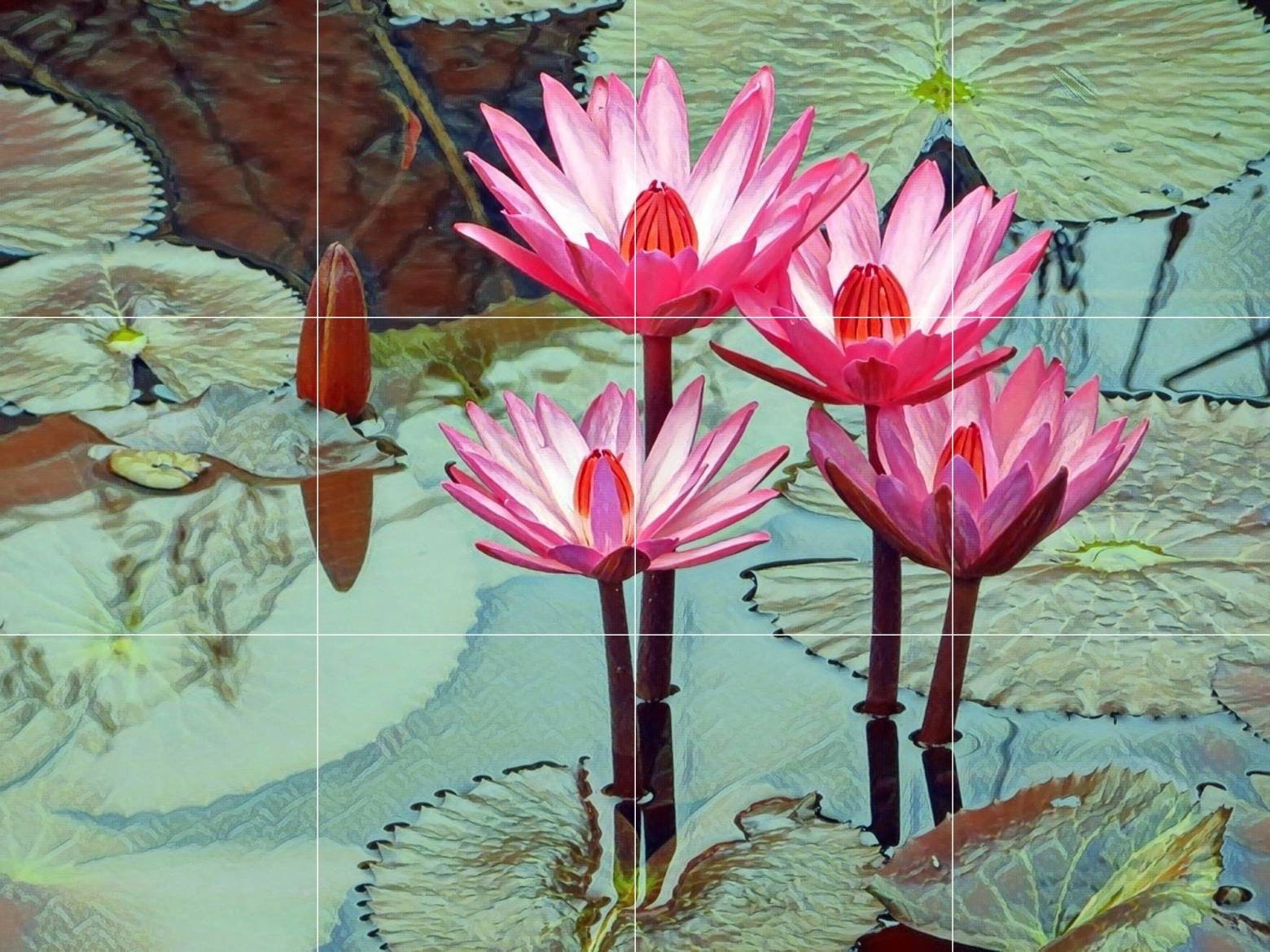 Water Lily Tile Mural Floral Ceramic Mosaic Panel, Nature Art