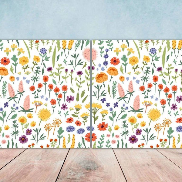 Floral Tiles Flower Design - Set van 2 bloemen wanddecoratietegels, keukenbacksplash-tegels, decoratieve tafeltegels, badkamertegels