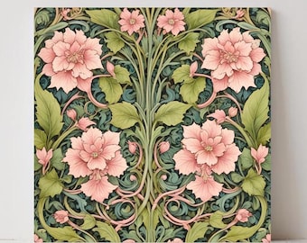 Art Nouveau Floral Ceramic Tiles - Set of 2 Decorative Wall Tiles