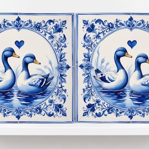 Delft Blue Tile Animal - Bird Tile - Set of 2 Ceramic Delftware Tiles-Delft Prints- Dutch Art - Kitchen Backsplash,Sink,Bathroom,Shower Wall