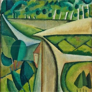 Tile Mural/Mosaic Ceramic Panel of Manhufe Landscape - Amadeo de Souza Cardoso Art Painting - Tile Mural - Gloss Tiles - Tile Mosaic