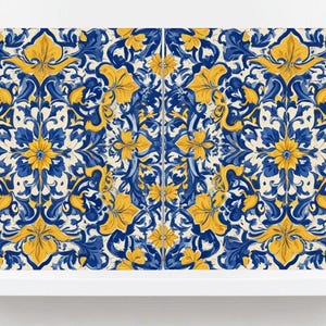 Handmade Portuguese Azulejo Ceramic Tile: Blue & Yellow Mediterranean Art