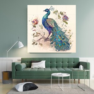 Tile Mural/Mosaic Ceramic Panel of Peacock Bird Wall Art Home Decor Peacock Mural Gloss Tiles Peacock Tile Mosaic Bird Print image 2