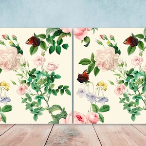 Carreaux de roses florales Flowers Design - Lot de 2 carreaux de fleurs décoratifs noirs et floraux - Carreaux de dosseret de cuisine, carreaux décoratifs de table, salle de bain
