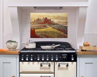 Tuscany Vineyard Ceramic Tile Mural: Italian Landscape Wall Art
