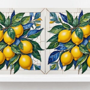 Italian Majolica Lemon Tiles - Set of 2 Fruit Wall Decor Tiles -Kitchen Backsplash,Bathroom,Shower Wall,Fireplace, Sink Splashback