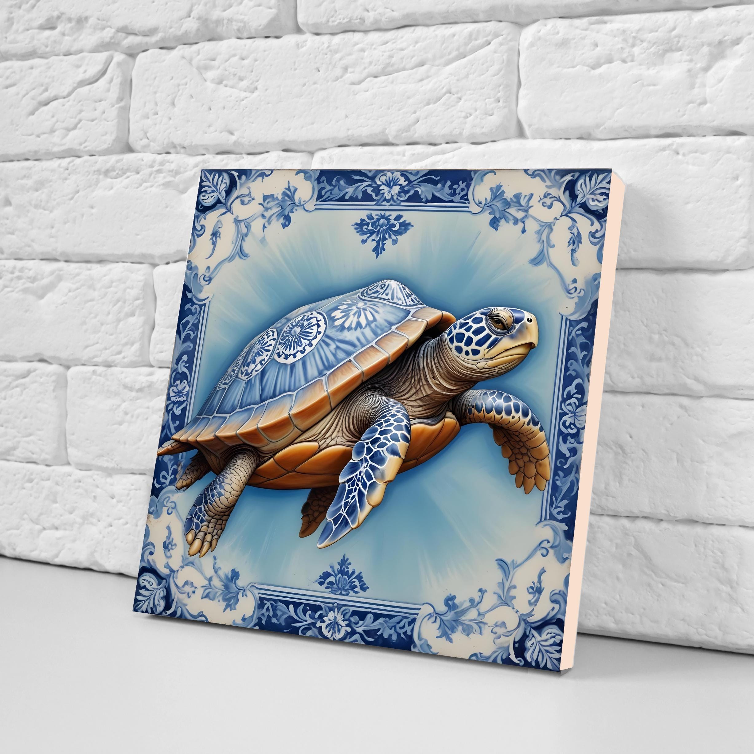デルフトブルーの動物タートルセラミックタイル：キッチンのバック