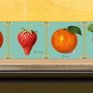 Fruit print Kitchen Ceramic Tiles - Set of 4 Ceramic Decor Tiles -Kitchen Backsplash Tiles, Bathroom Tiles, Botanical wall art - Fruit decor