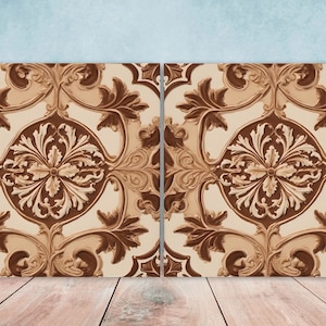 Handmade Damask Victorian Ceramic Tiles: Gloss Finish Set of 2