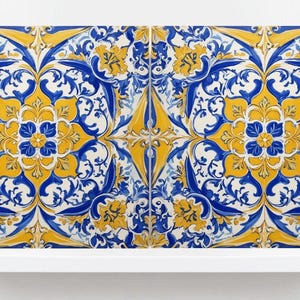Handmade Portuguese Azulejo Ceramic Tile: Blue & Yellow Mediterranean Art