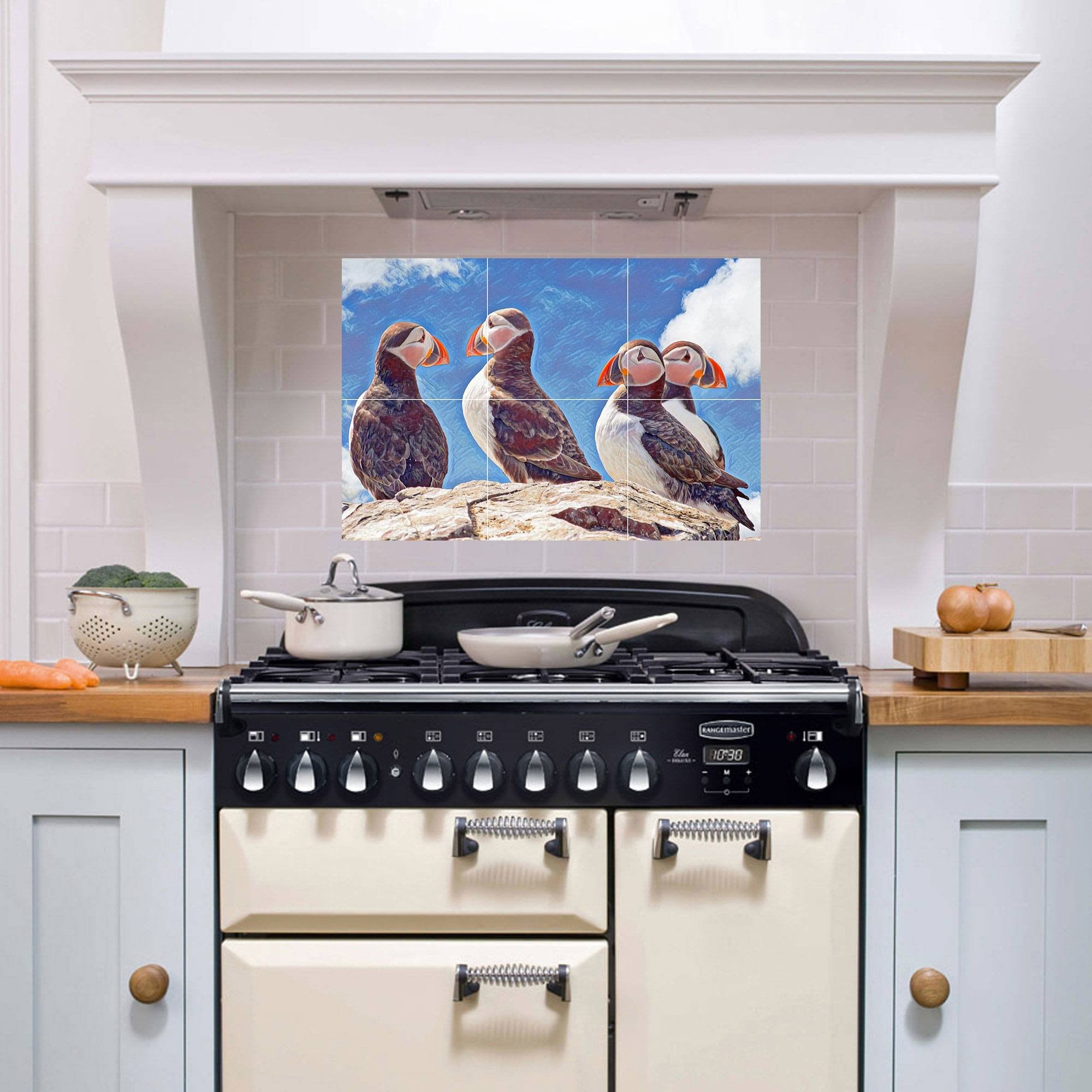 Puffin Tile Mural Gloss Ceramic Coastal Bird Wall Art