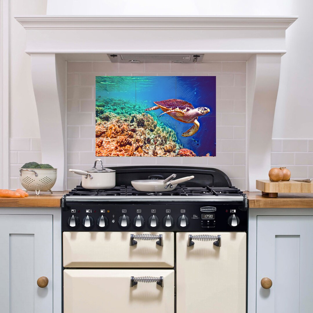 ウミガメのモザイクタイル壁画：海の壁アートバックスプラッシュ