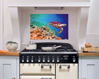 ウミガメのモザイクタイル壁画：海の壁アートバックスプラッシュ