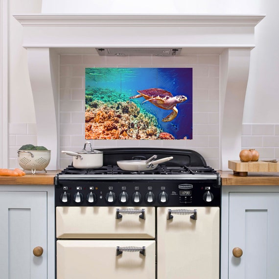 ウミガメのモザイクタイル壁画：海の壁アートバックスプラッシュ