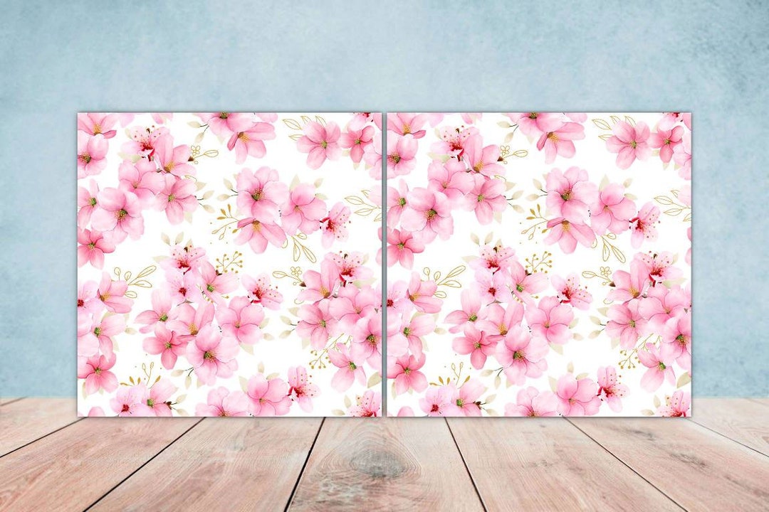 Floral Tiles Flower Design Set of 2 Sakura Wall Decor Tiles Etsy