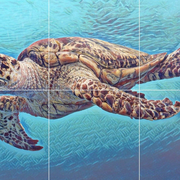 Tile Mural/Mosaic Ceramic Panel of an Ocean Undersea Sea Turtle - Sea Turtle Wall Art - Sea Turtle Print - Home Decor - Tile Mosaic