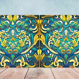 Art Nouveau Flower Ceramic tiles - Set of 2 Art Nouveau Wall Decor Tiles - Kitchen Backsplash Tiles, Table Decorative Tiles, Bathroom Tiles