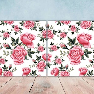 Floral Rose Tiles Flowers Design - Set of 2 Flower Roses Wall Decor Tiles, Kitchen Backsplash Tiles, Table Decorative Tiles, Bathroom Tiles