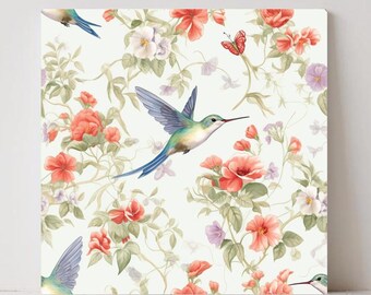 Kolibri keramiska plattor, blommig fågelkonst, botanisk köksdekor