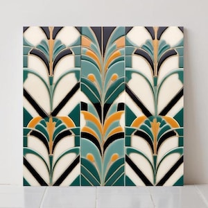 Art Deco Ceramic Tile: Green Geometric Kitchen Backsplash Retro Bathroom Wall Decor Shower Deco