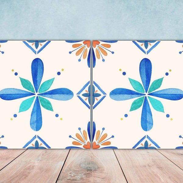 Spanish Ceramic Tiles - Set of 2 Spanish Wall Decor Tiles - Kitchen Backsplash Tiles, Table Decorative Tiles, Bathroom Tiles, Coaster