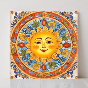 Azulejos de cerámica "Sol Mexicano": Decoración de arte popular para cocina y baño (juego de 2)
