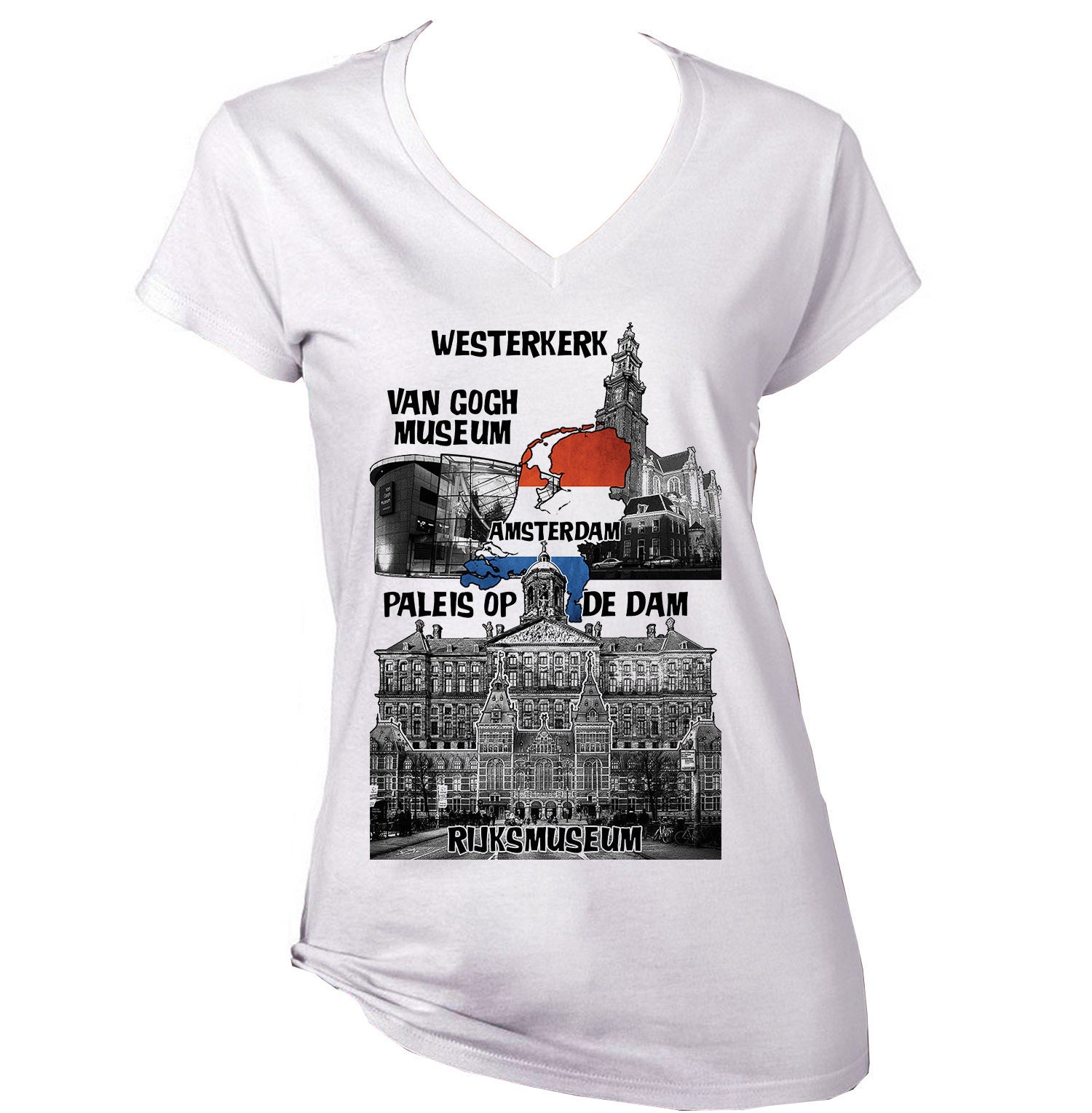 Image of Amsterdam Netherlands - New Cotton White Lady T Shirt