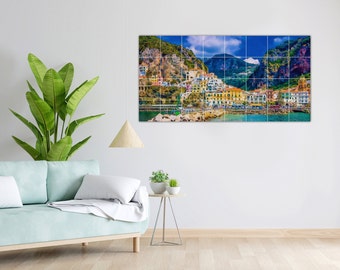 Amalfi Coast Tile Mural: Gloss Ceramic Mosaic Panel Italy Wall Art