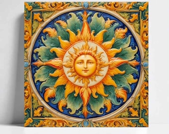 Italian Majolica Sun Tiles: Mediterranean Ceramic Wall Decor, Set of 2