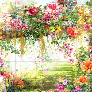 Tile Mural/Mosaic Ceramic of Flowers Watercolour Painting - Garden Mural - Flower Wall Art - Floral Tile Mural -Gloss Tiles - Tile Mosaic