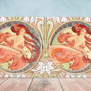 Art Nouveau Flower Ceramic tiles - Set of 2 Art Nouveau Wall Decor Tiles - Kitchen Backsplash Tiles, Table Decorative Tiles, Bathroom Tiles