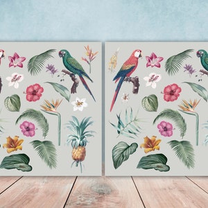 Birds and Flowers - Two 6 x 6 inches decorative ceramic tiles