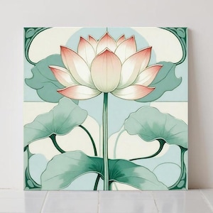 Art Nouveau Lotus Flower Ceramic Tile Botanical Wall Floral Kitchen Backsplash Bathroom Decor