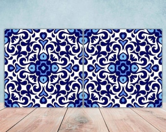 Portuguese Azulejo Ceramic Tiles: Wall Decor, Kitchen Backsplash - Set of 2