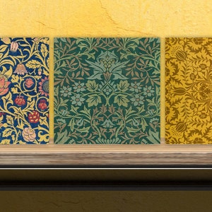 William Morris Set of 3 Ceramic tiles,Ceramic Decor Tiles,Kitchen Backsplash Tiles, Bathroom Tiles, Botanical wall art, William Morris print